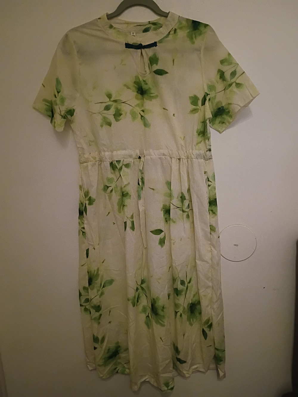 Komili Women's Cream Midi Dress with Green Leaf and Floral Print Sz‎ XL NWT